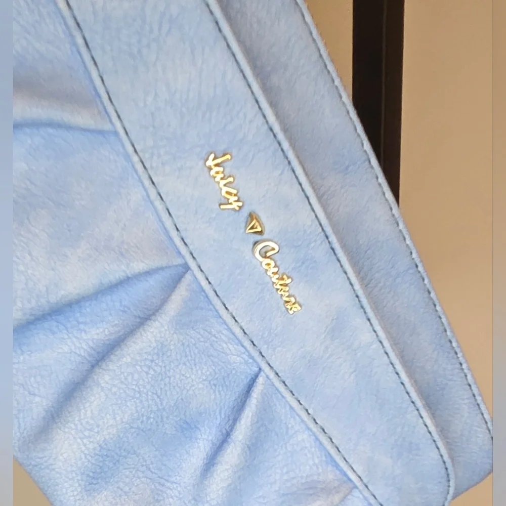 Juicy Couture Baby Blue Wristlet Clutch Gold Logo Pink Lining Y2K NWOT